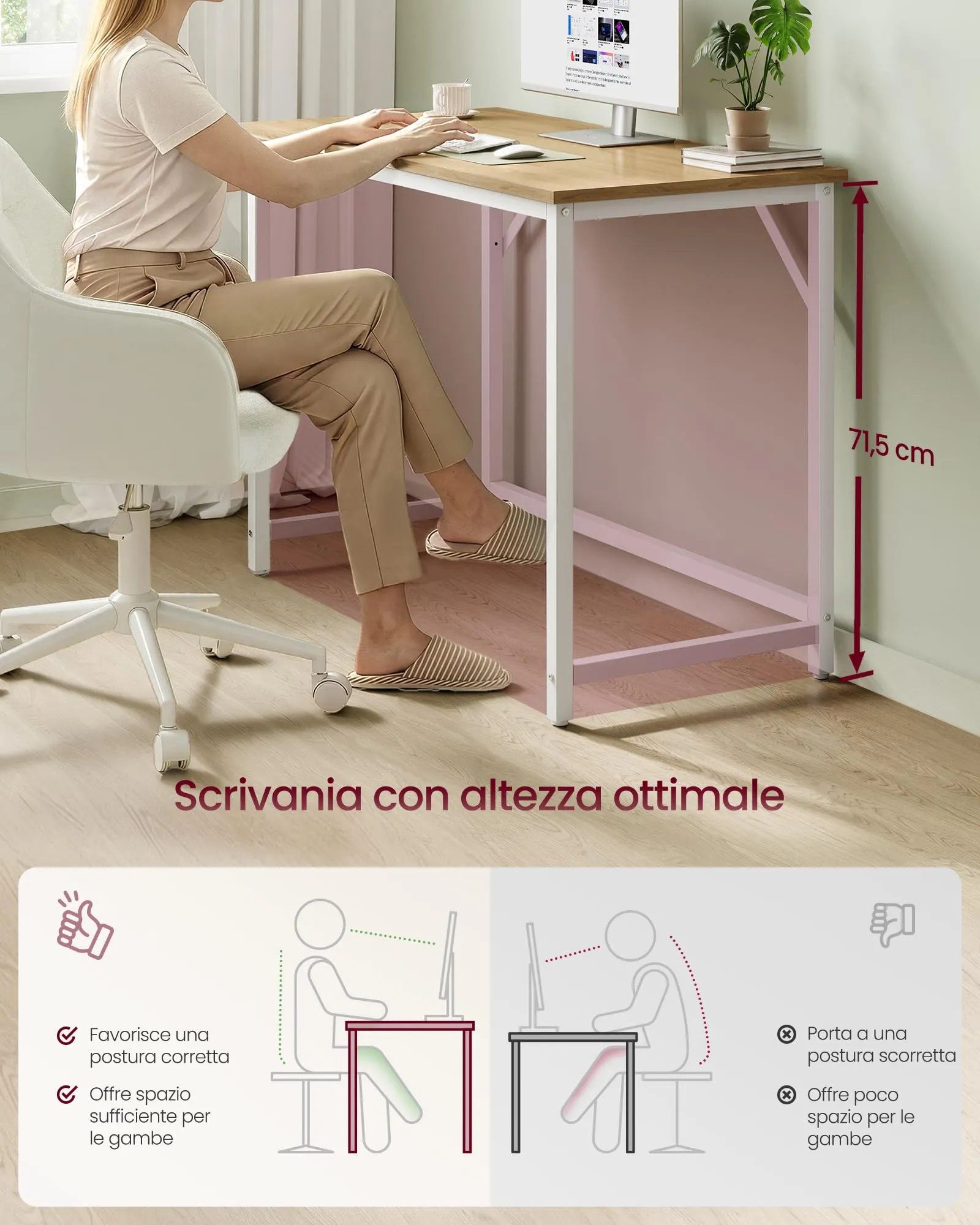 VASAGLE Scrivania per Computer, Postazione Lavoro, 100 x 50 x 76 cm - immagine 3