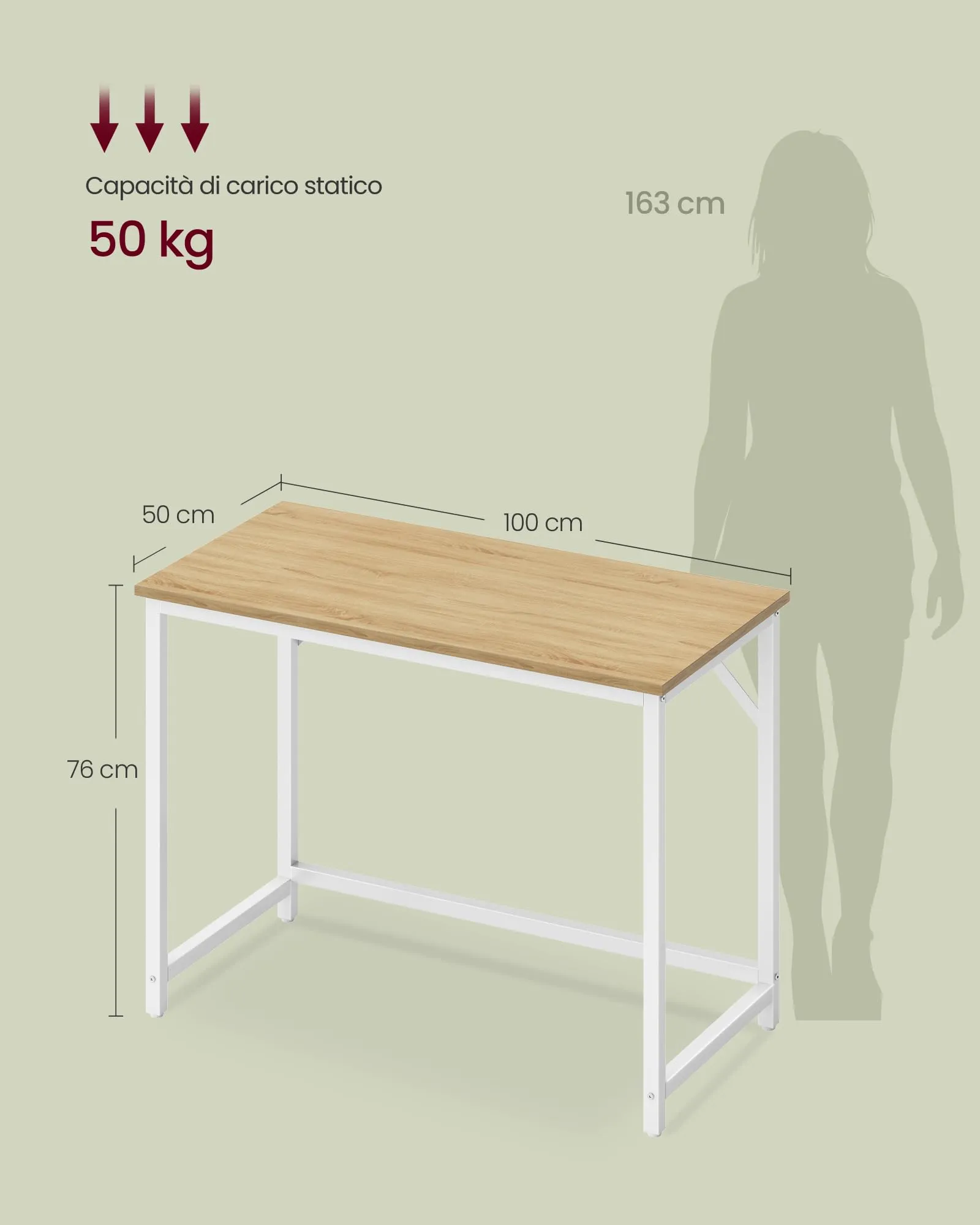 VASAGLE Scrivania per Computer, Postazione Lavoro, 100 x 50 x 76 cm - immagine 5