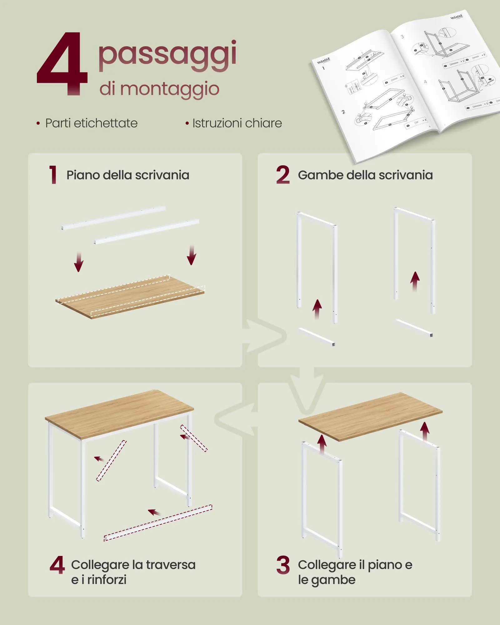 VASAGLE Scrivania per Computer, Postazione Lavoro, 100 x 50 x 76 cm - immagine 6