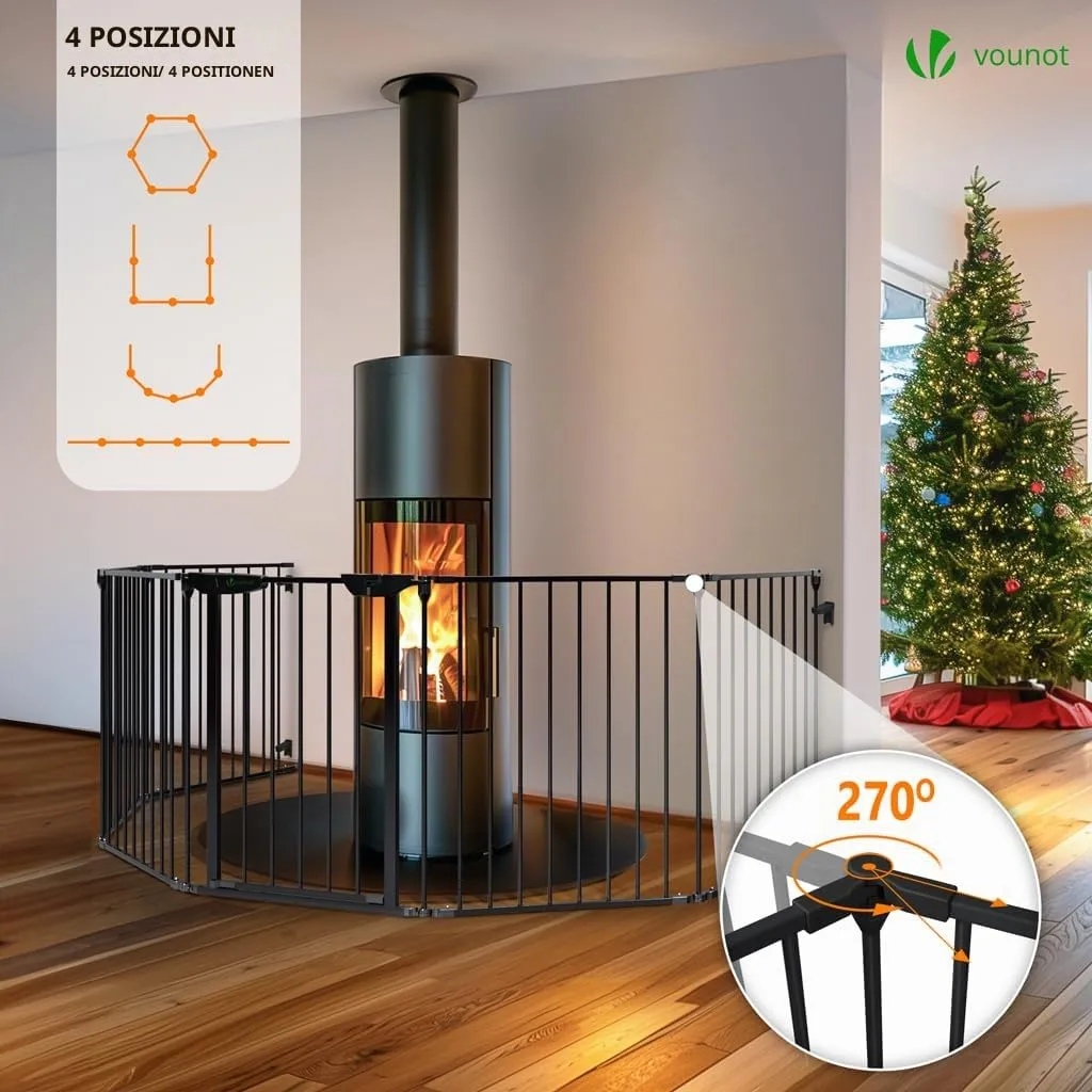VOUNOT® Barriera di Sicurezza 375 cm per Bambini e Cani, Cancello Cancelletto Griglia di Sicurezza per Camino, Preassemblato, 6 Pannelli Barriera Protettiva Pieghevole per Porte o Scale, Nero - immagine 2