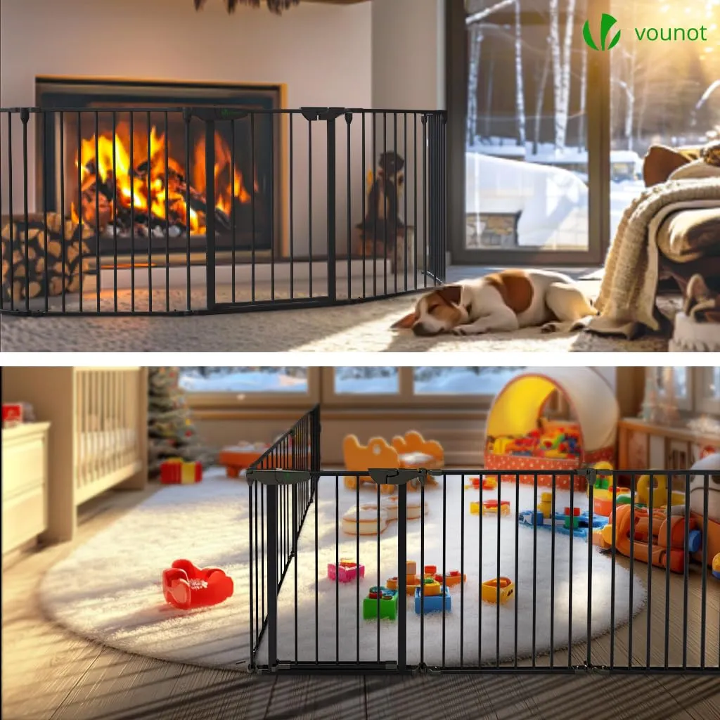 VOUNOT® Barriera di Sicurezza 375 cm per Bambini e Cani, Cancello Cancelletto Griglia di Sicurezza per Camino, Preassemblato, 6 Pannelli Barriera Protettiva Pieghevole per Porte o Scale, Nero - immagine 3