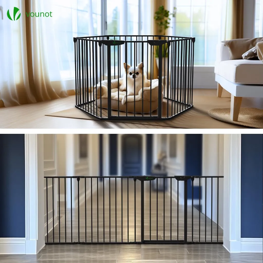 VOUNOT® Barriera di Sicurezza 375 cm per Bambini e Cani, Cancello Cancelletto Griglia di Sicurezza per Camino, Preassemblato, 6 Pannelli Barriera Protettiva Pieghevole per Porte o Scale, Nero - immagine 4