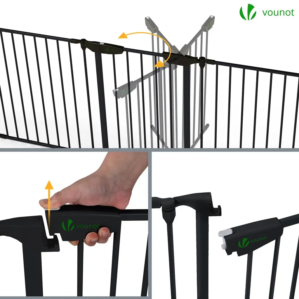 VOUNOT® Barriera di Sicurezza 375 cm per Bambini e Cani, Cancello Cancelletto Griglia di Sicurezza per Camino, Preassemblato, 6 Pannelli Barriera Protettiva Pieghevole per Porte o Scale, Nero - immagine 5