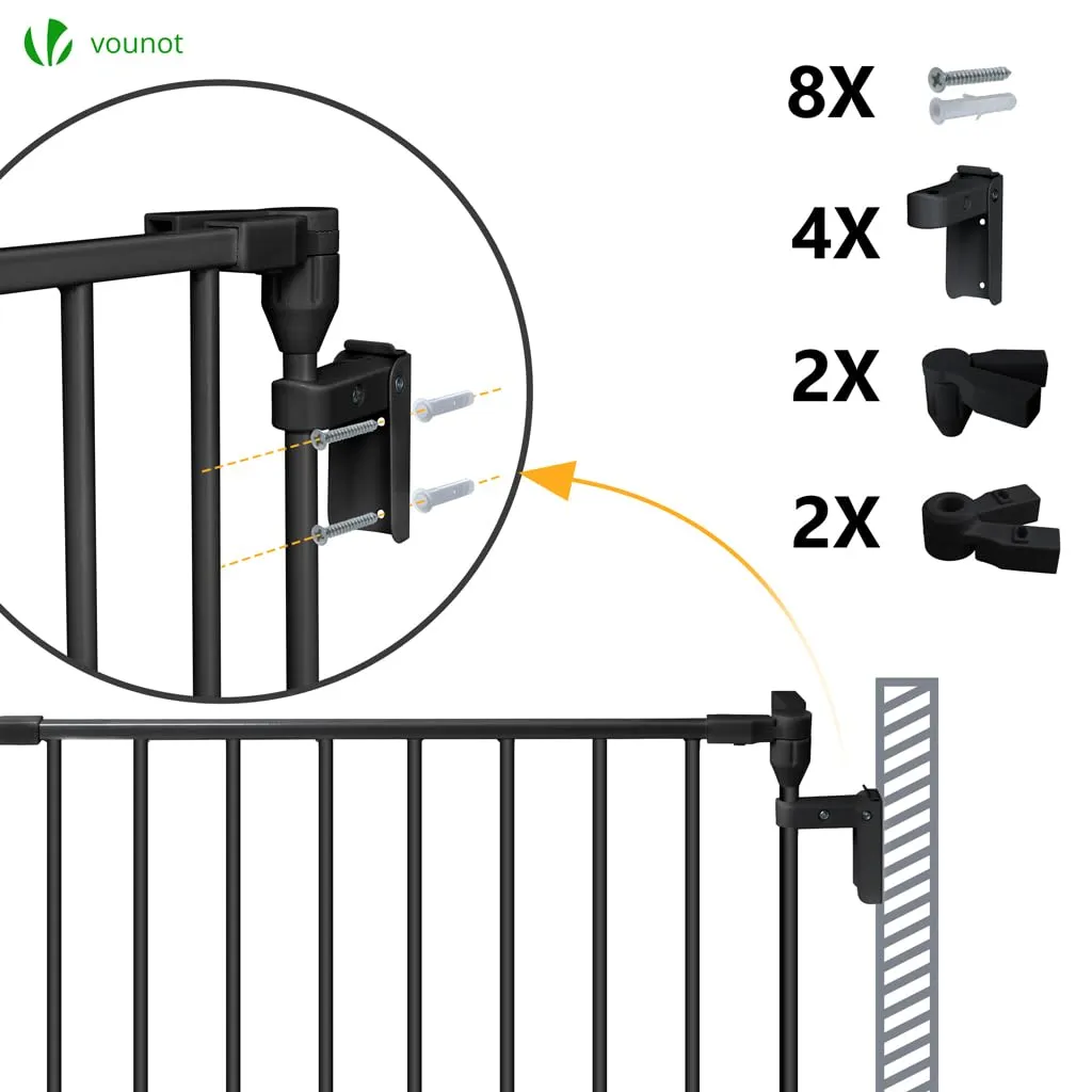 VOUNOT® Barriera di Sicurezza 375 cm per Bambini e Cani, Cancello Cancelletto Griglia di Sicurezza per Camino, Preassemblato, 6 Pannelli Barriera Protettiva Pieghevole per Porte o Scale, Nero - immagine 7