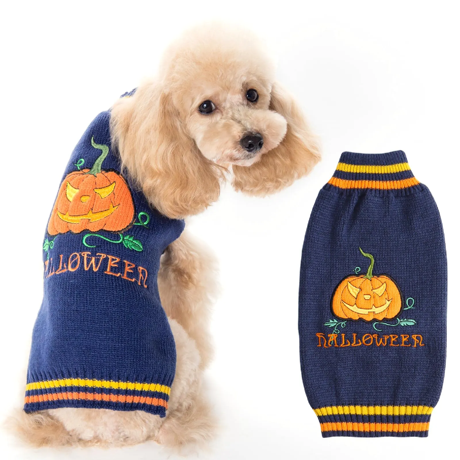 Maglioncino Cane Halloween Costume Gatto Caldi Vestito Zucca -Blu XL - immagine 1