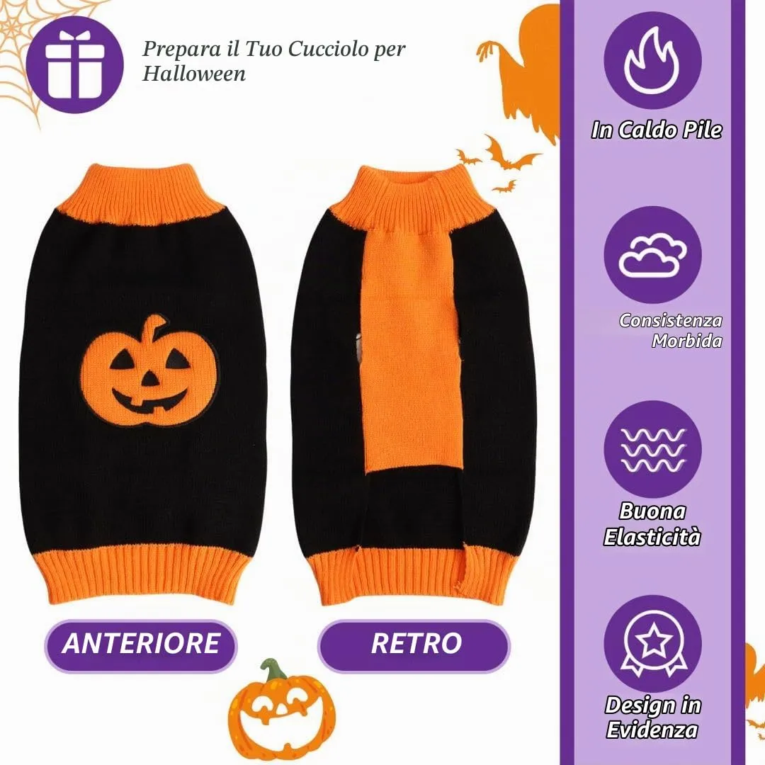 Maglioncino Cane Halloween Costume Gatto Caldi Vestito Zucca -Nero XL - immagine 5
