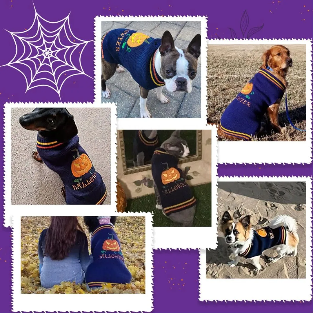 Maglioncino Cane Halloween Costume Gatto Caldi Vestito Zucca -Blu L - immagine 2