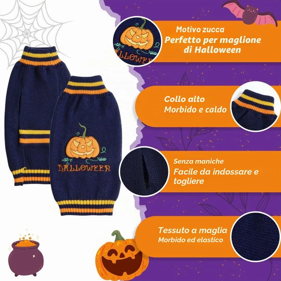 Maglioncino Cane Halloween Costume Gatto Caldi Vestito Zucca -Blu L - immagine 4