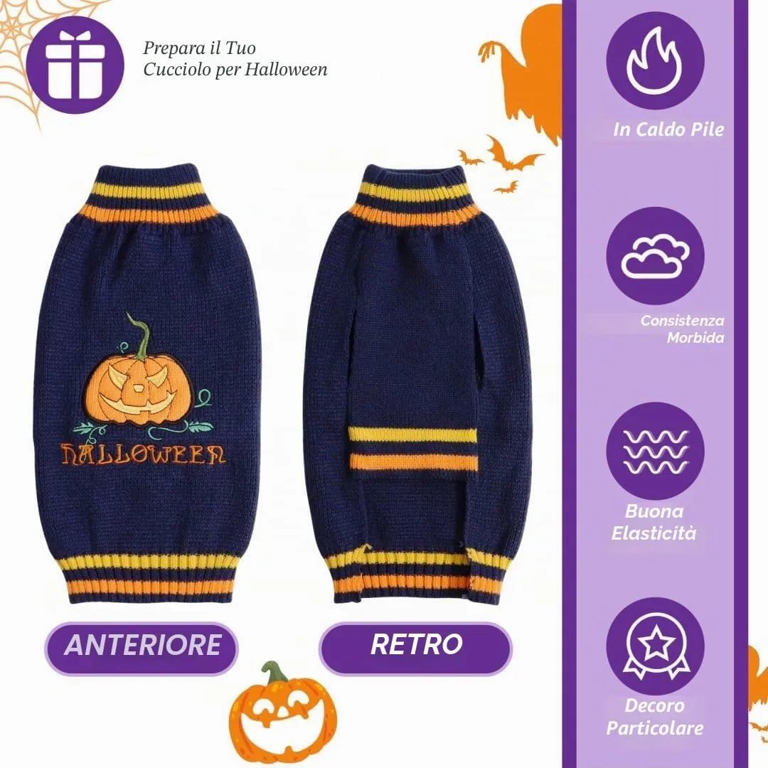 Maglioncino Cane Halloween Costume Gatto Caldi Vestito Zucca -Blu L - immagine 5