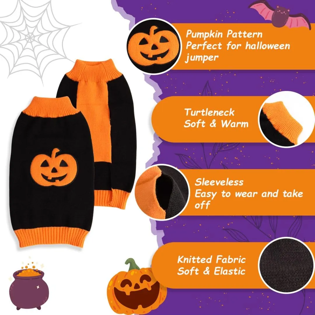 Maglioncino Cane Halloween Costume Gatto Caldi Vestito Zucca -Nero XXS - immagine 4