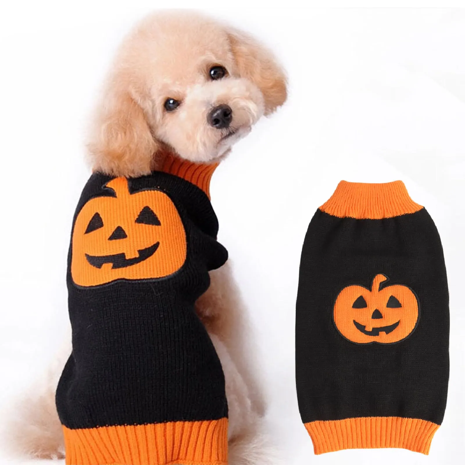Maglioncino Cane Halloween Costume Gatto Caldi Vestito Zucca -Nero S - immagine 1