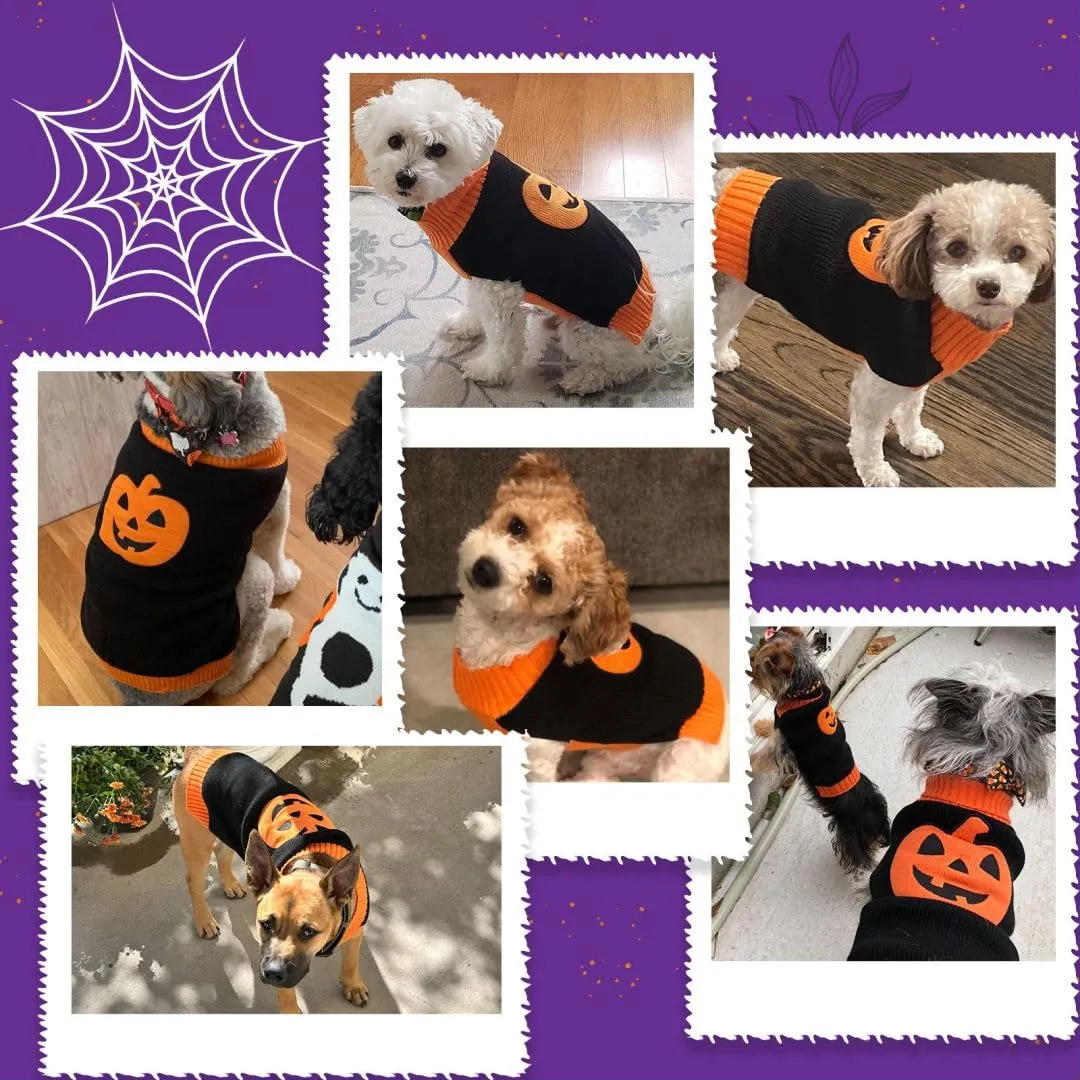 Maglioncino Cane Halloween Costume Gatto Caldi Vestito Zucca -Nero S - immagine 2