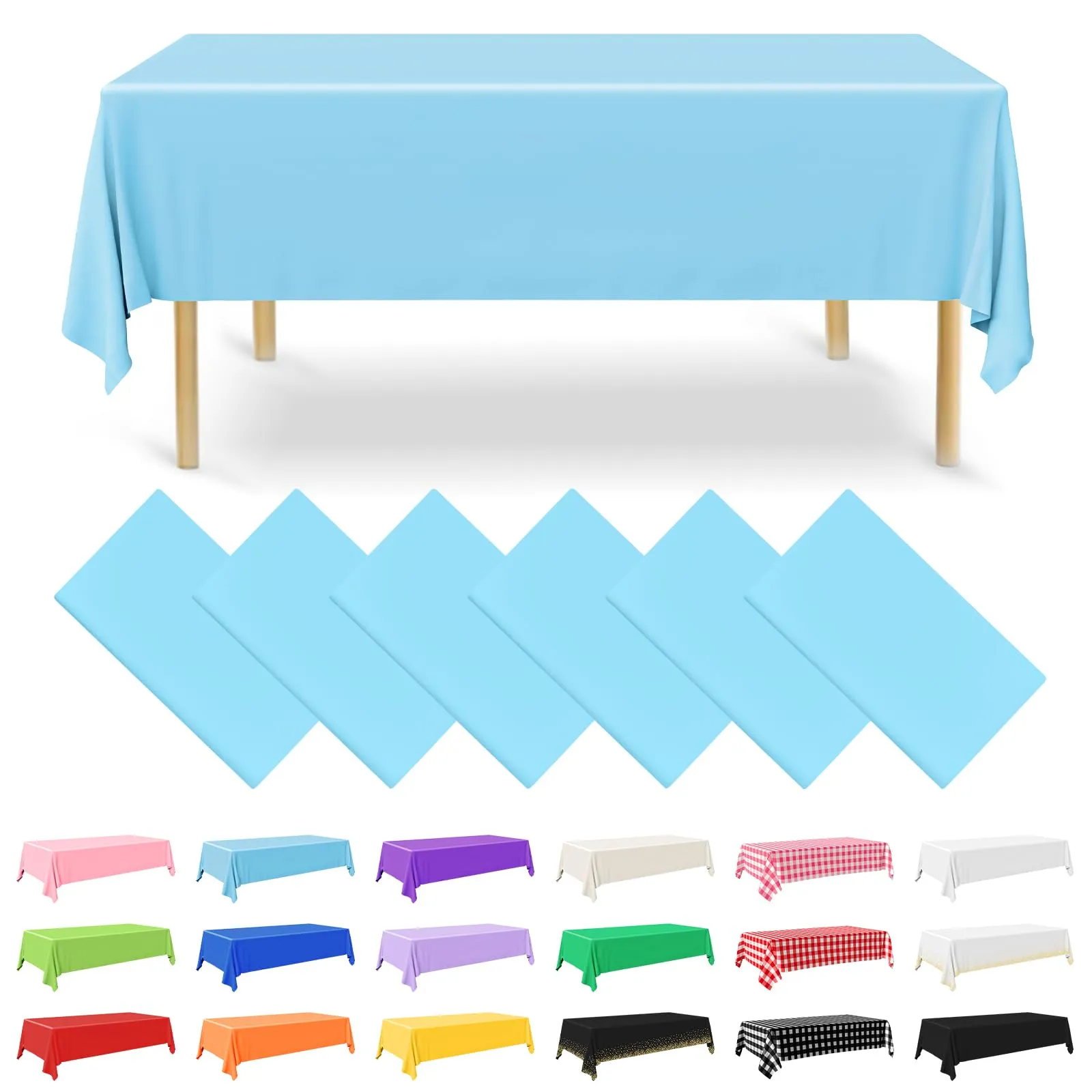 NACHLYNN Confezione da 6 tovaglie in plastica usa e getta, 137 x 274 cm, colore azzurro, rettangolari, per feste, fidanzamenti, matrimoni, battesimi, compleanni, decorazioni - immagine 1