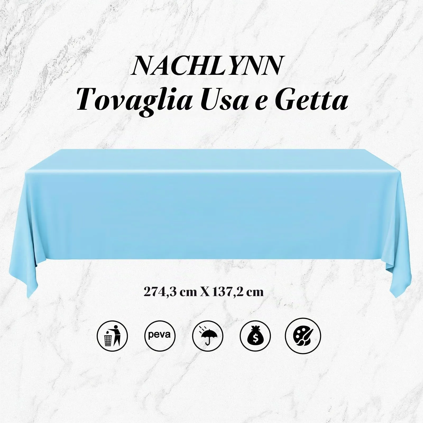 NACHLYNN Confezione da 6 tovaglie in plastica usa e getta, 137 x 274 cm, colore azzurro, rettangolari, per feste, fidanzamenti, matrimoni, battesimi, compleanni, decorazioni - immagine 2
