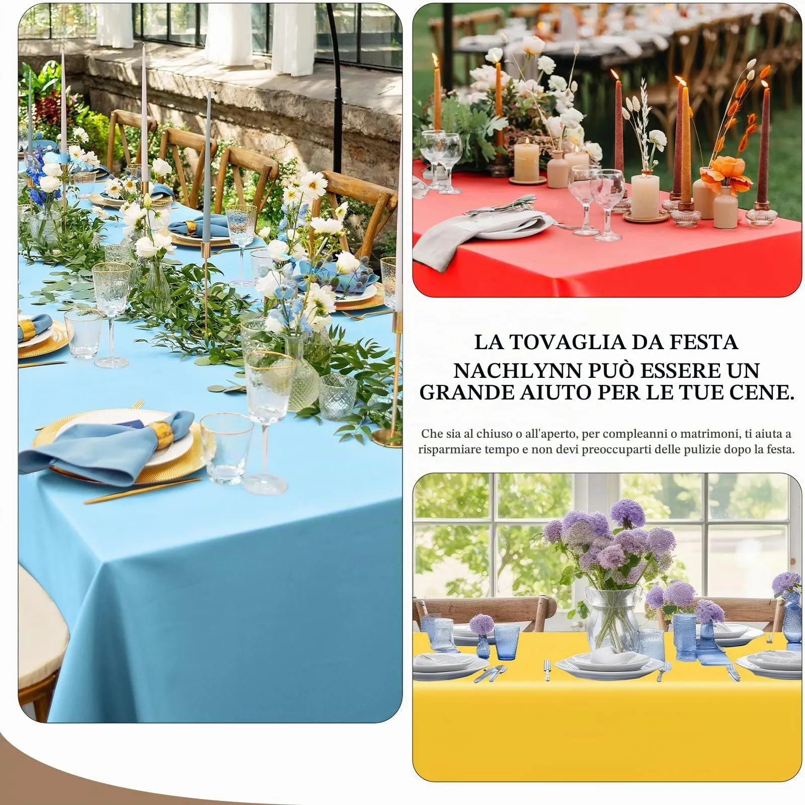 NACHLYNN Confezione da 6 tovaglie in plastica usa e getta, 137 x 274 cm, colore azzurro, rettangolari, per feste, fidanzamenti, matrimoni, battesimi, compleanni, decorazioni - immagine 5
