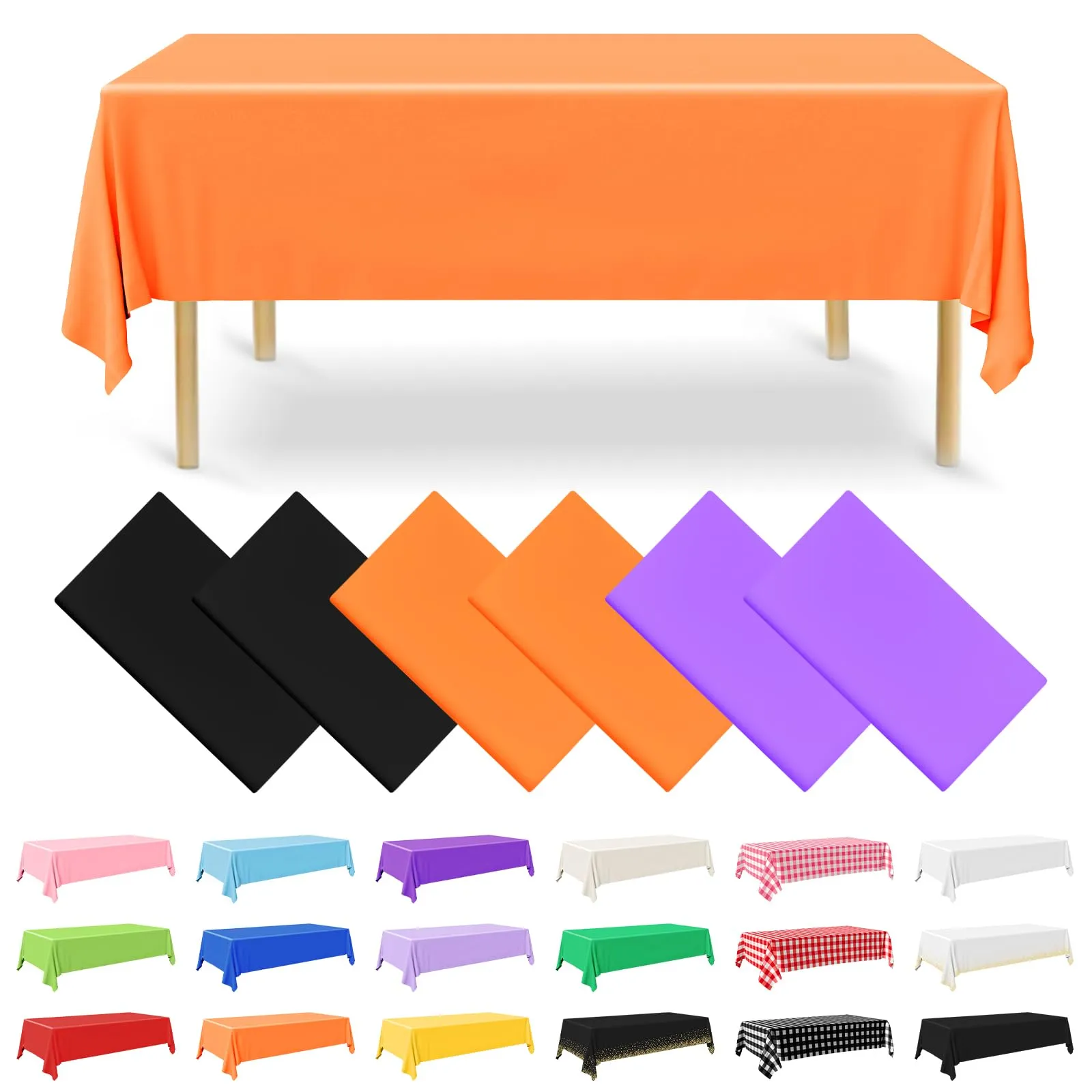 NACHLYNN Confezione da 6 tovaglie in plastica usa e getta, 137 x 274 cm, colore nero, viola, arancione, rettangolari, per feste di Halloween, fidanzamento, matrimoni, battesimi, compleanni, - immagine 1