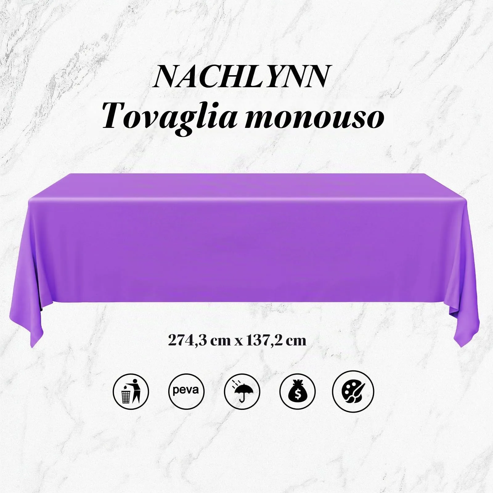 NACHLYNN Confezione da 6 tovaglie in plastica usa e getta, 137 x 274 cm, colore nero, viola, arancione, rettangolari, per feste di Halloween, fidanzamento, matrimoni, battesimi, compleanni, - immagine 2