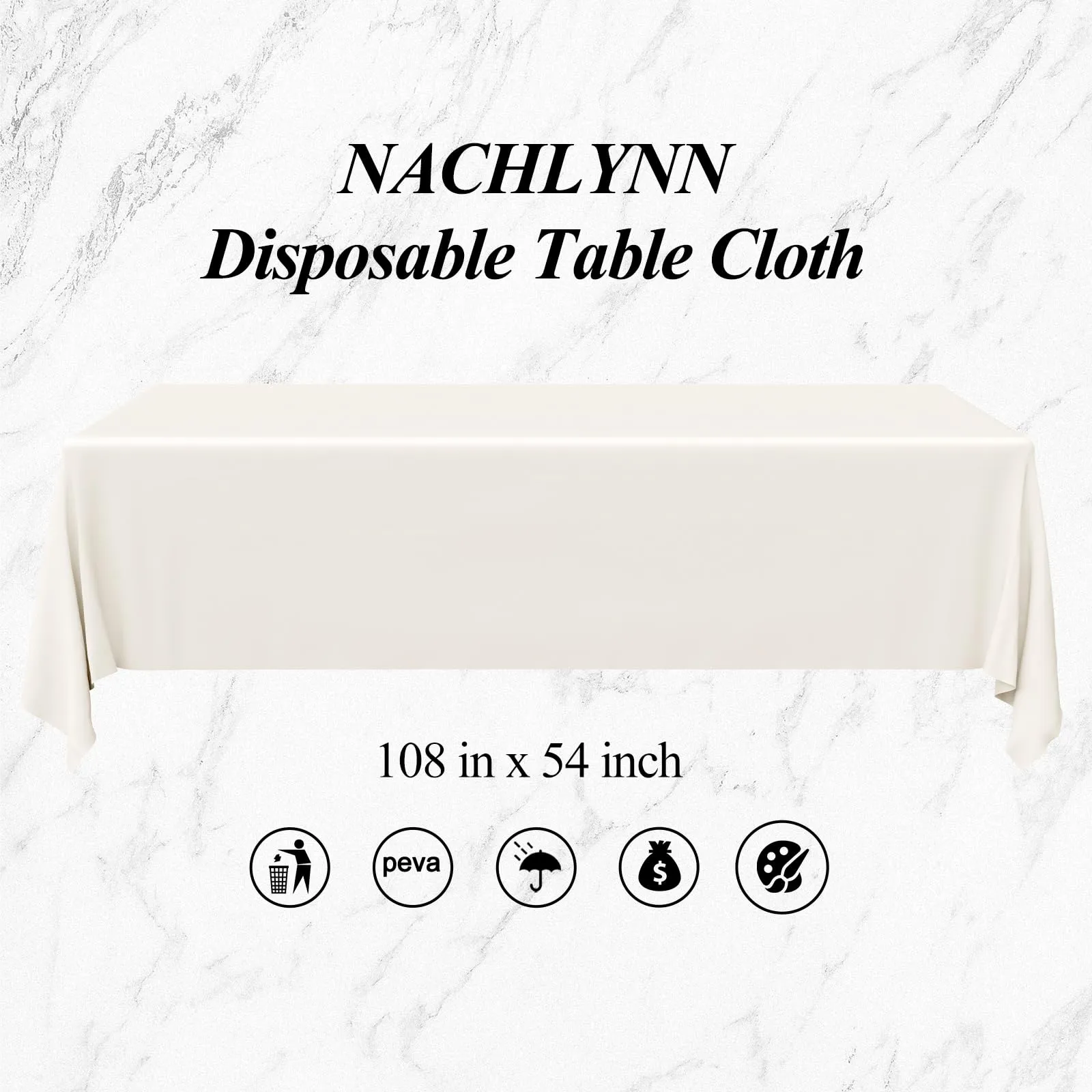 NACHLYNN Confezione da 6 tovaglie in plastica usa e getta, 137 x 274 cm, color avorio, rettangolari, per feste, fidanzamenti, matrimoni, battesimi, compleanni, decorazioni - immagine 2