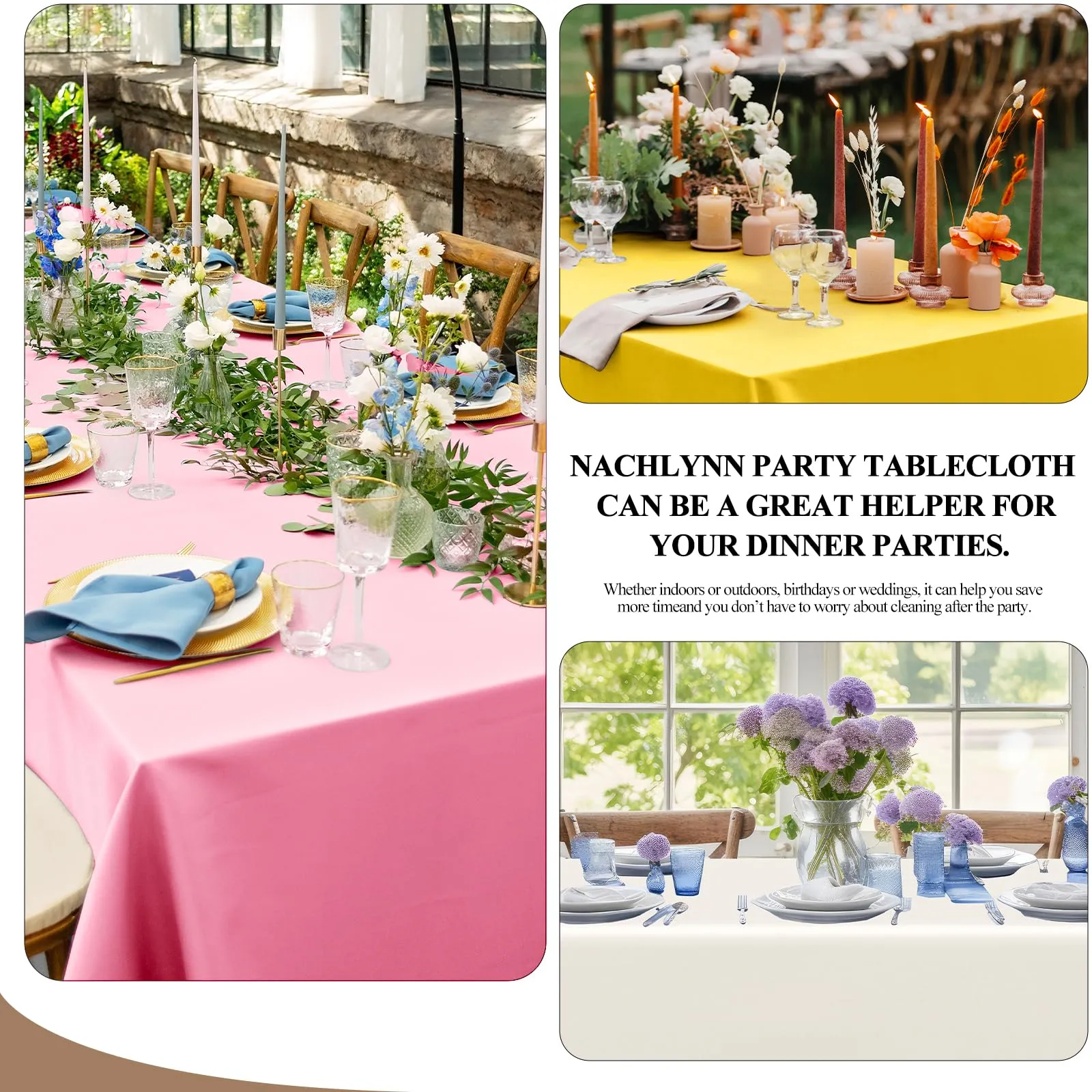 NACHLYNN Confezione da 6 tovaglie in plastica usa e getta, 137 x 274 cm, color avorio, rettangolari, per feste, fidanzamenti, matrimoni, battesimi, compleanni, decorazioni - immagine 5