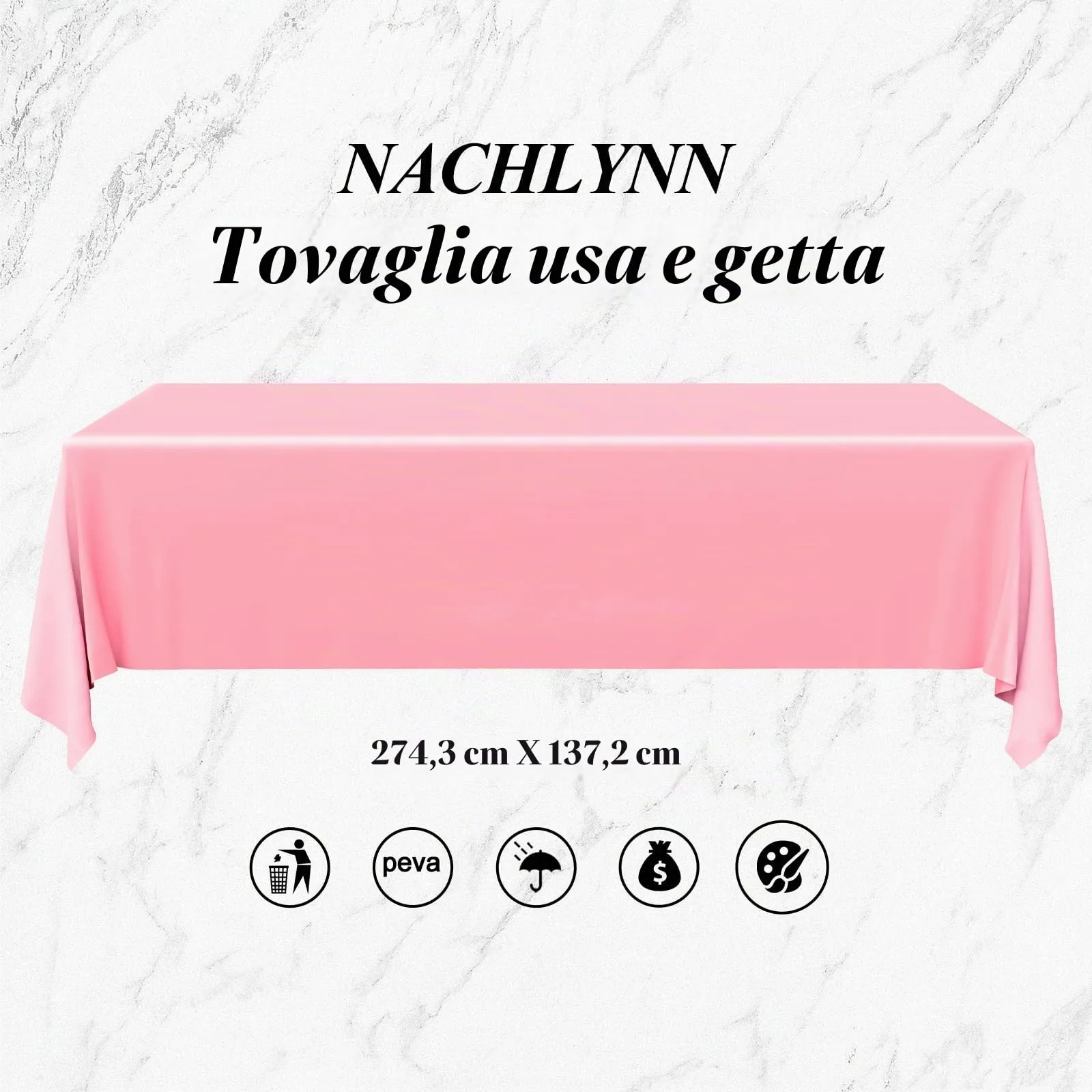 NACHLYNN Confezione da 6 tovaglie in plastica usa e getta, 137 x 274 cm, rosa, rettangolari, per feste, fidanzamenti, matrimoni, battesimi, compleanni, decorazioni - immagine 2