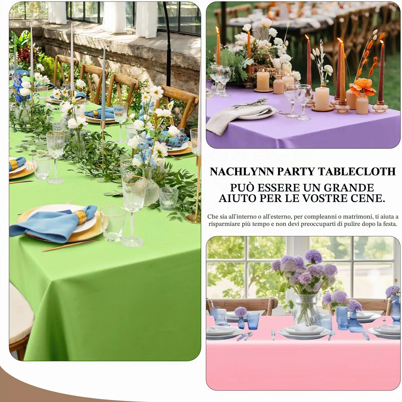 NACHLYNN Confezione da 6 tovaglie in plastica usa e getta, 137 x 274 cm, rosa, rettangolari, per feste, fidanzamenti, matrimoni, battesimi, compleanni, decorazioni - immagine 5