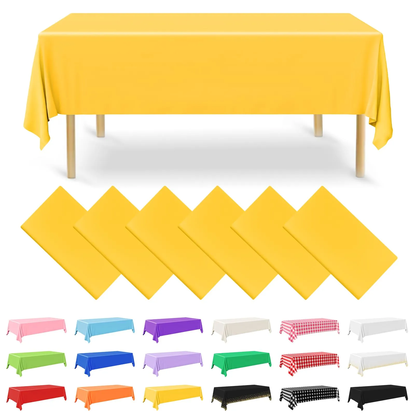 NACHLYNN Confezione da 6 tovaglie in plastica usa e getta, 137 x 274 cm, colore giallo, rettangolari, per feste, fidanzamenti, matrimoni, battesimi, compleanni, decorazioni - immagine 1