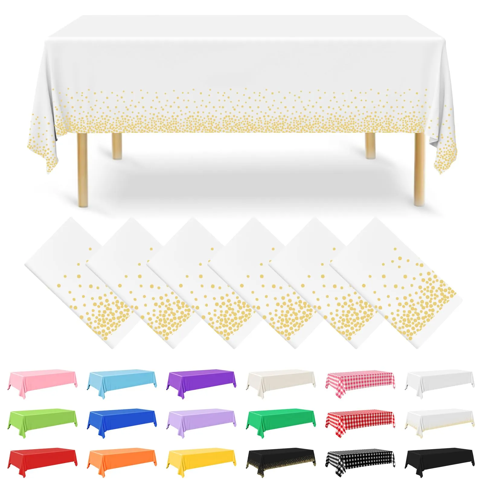 NACHLYNN Confezione da 6 tovaglie in plastica usa e getta, 137 x 274 cm, color oro e bianco, rettangolari, per feste, fidanzamenti, matrimoni, battesimi, compleanni, decorazioni - immagine 1
