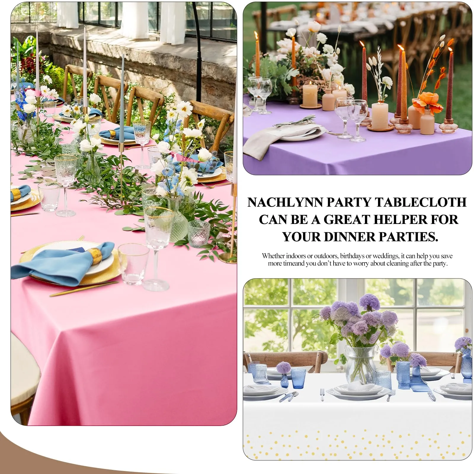 NACHLYNN Confezione da 6 tovaglie in plastica usa e getta, 137 x 274 cm, color oro e bianco, rettangolari, per feste, fidanzamenti, matrimoni, battesimi, compleanni, decorazioni - immagine 5