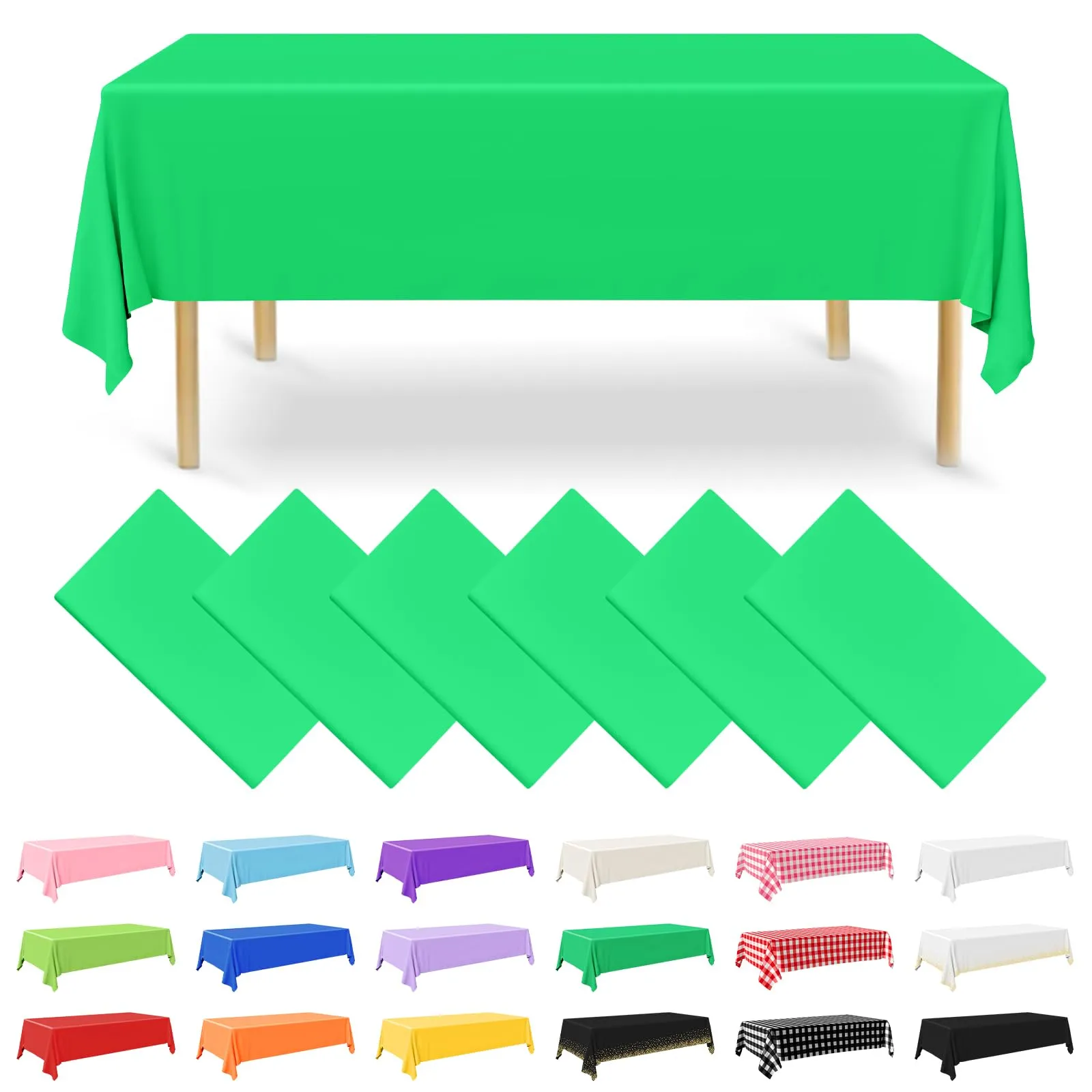 NACHLYNN Confezione da 6 tovaglie in plastica usa e getta, 137 x 274 cm, colore verde scuro, rettangolari, per feste, fidanzamenti, matrimoni, battesimi, compleanni, decorazioni - immagine 1