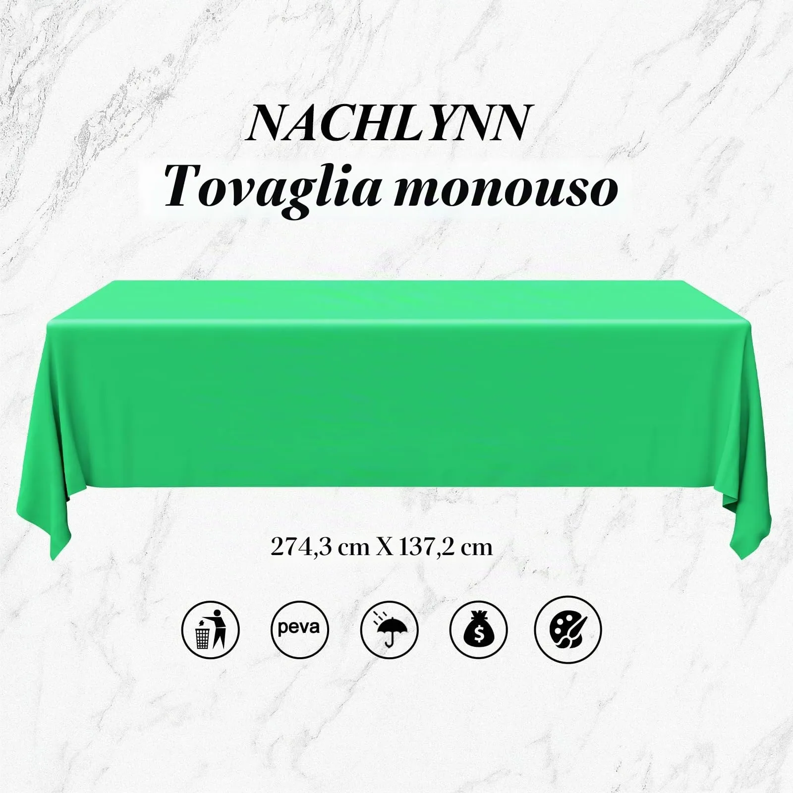NACHLYNN Confezione da 6 tovaglie in plastica usa e getta, 137 x 274 cm, colore verde scuro, rettangolari, per feste, fidanzamenti, matrimoni, battesimi, compleanni, decorazioni - immagine 2