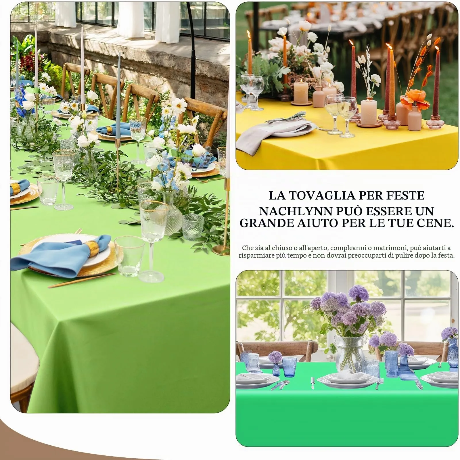 NACHLYNN Confezione da 6 tovaglie in plastica usa e getta, 137 x 274 cm, colore verde scuro, rettangolari, per feste, fidanzamenti, matrimoni, battesimi, compleanni, decorazioni - immagine 5