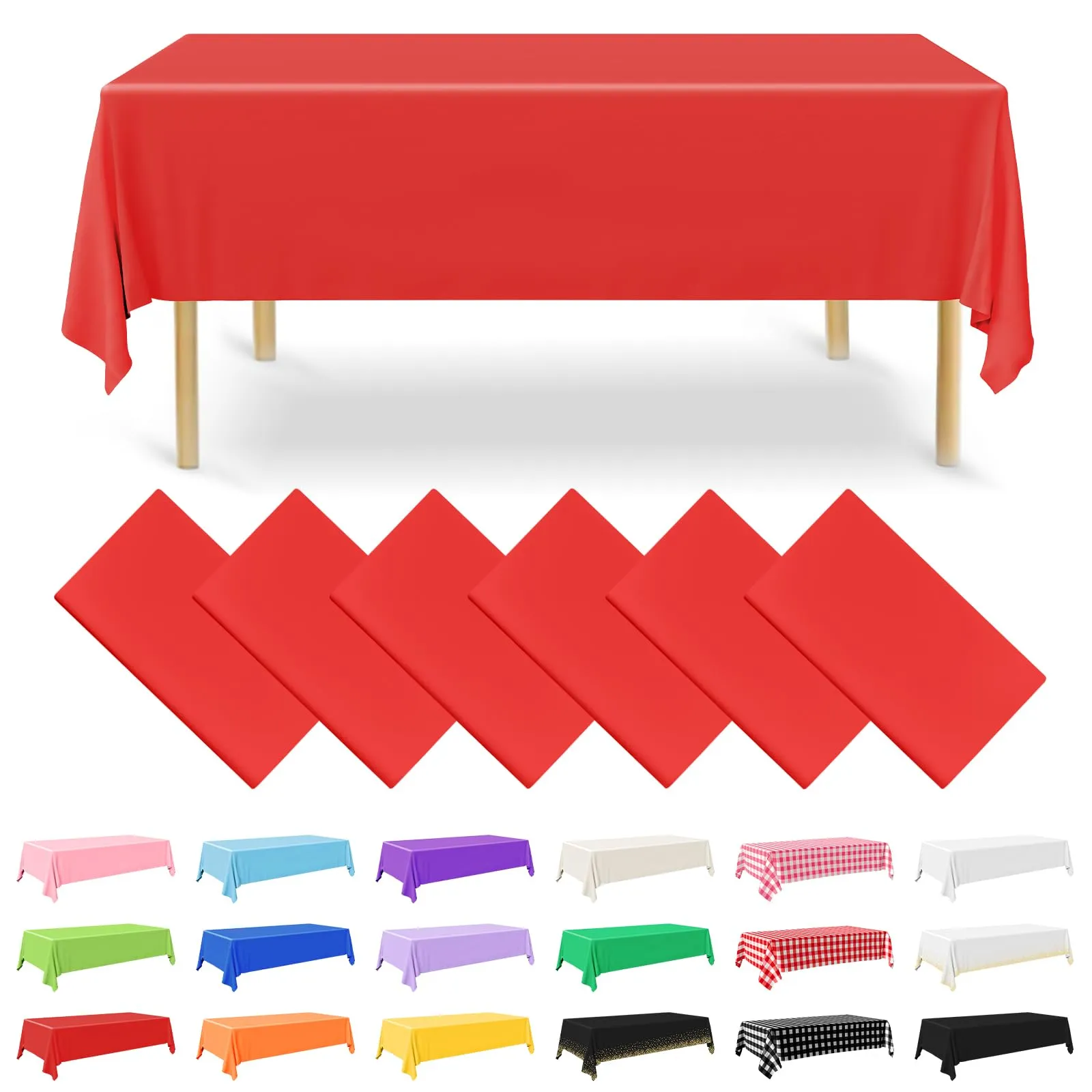 NACHLYNN Confezione da 6 tovaglie in plastica usa e getta, 137 x 274 cm, colore rosso, rettangolari, per feste, fidanzamenti, matrimoni, battesimi, compleanni, decorazioni - immagine 1