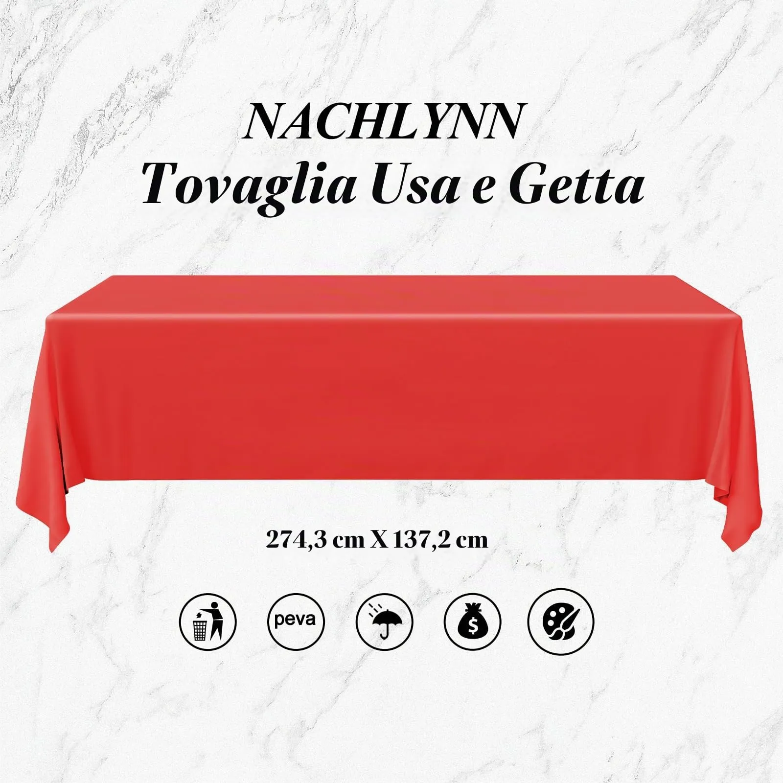 NACHLYNN Confezione da 6 tovaglie in plastica usa e getta, 137 x 274 cm, colore rosso, rettangolari, per feste, fidanzamenti, matrimoni, battesimi, compleanni, decorazioni - immagine 2