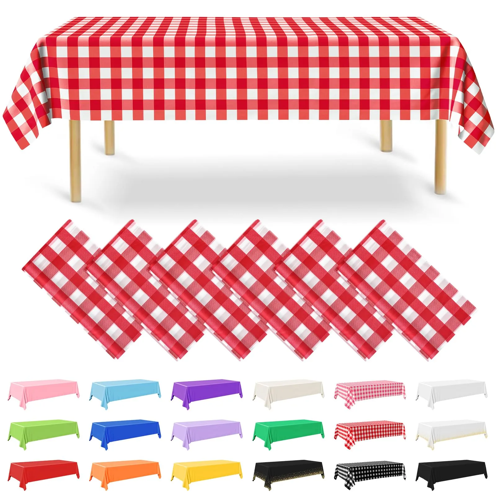 NACHLYNN Confezione da 6 tovaglie in plastica usa e getta, 137 x 274 cm, a quadretti rossi, rettangolari, per feste, fidanzamenti, matrimoni, battesimi, compleanni, decorazioni - immagine 1