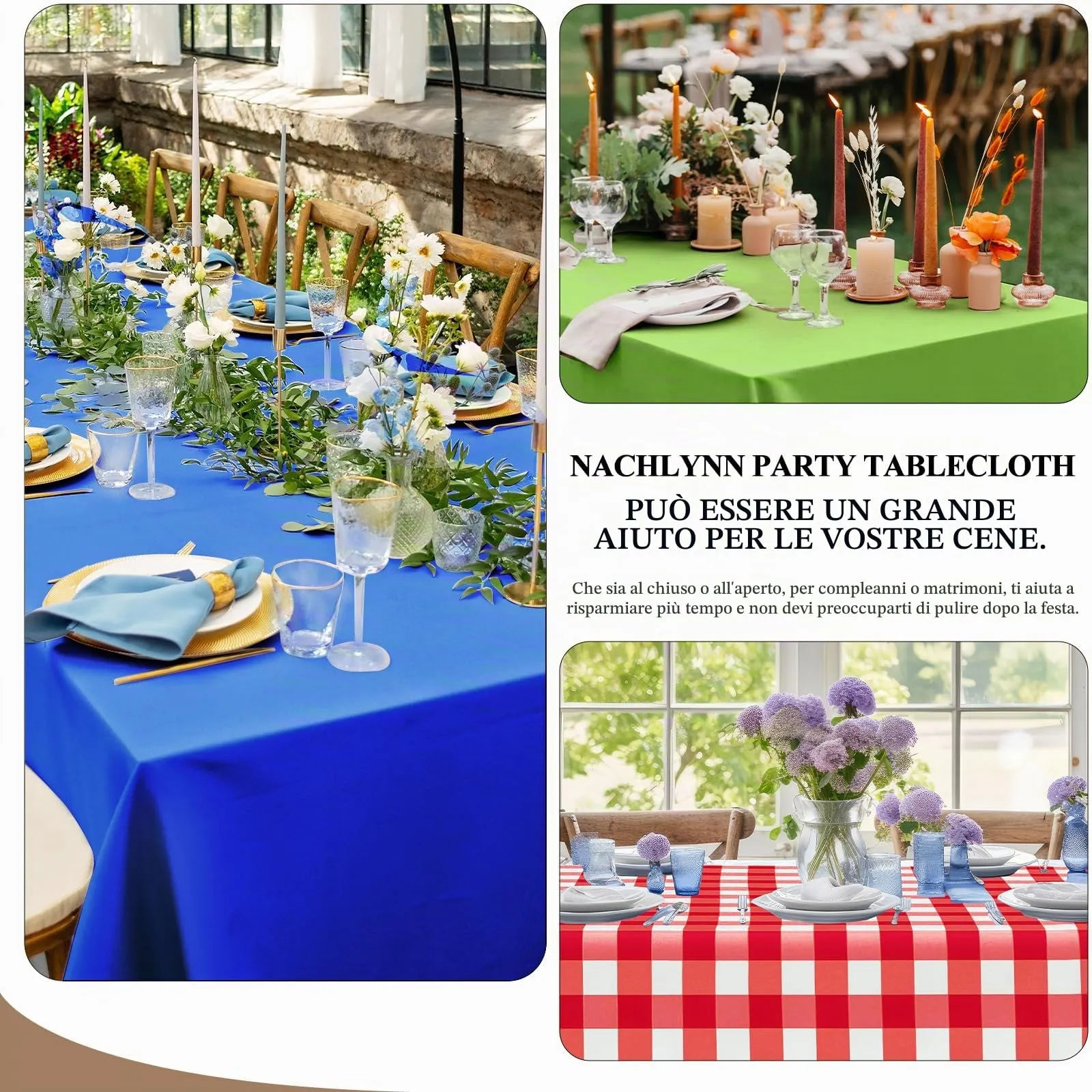 NACHLYNN Confezione da 6 tovaglie in plastica usa e getta, 137 x 274 cm, a quadretti rossi, rettangolari, per feste, fidanzamenti, matrimoni, battesimi, compleanni, decorazioni - immagine 5