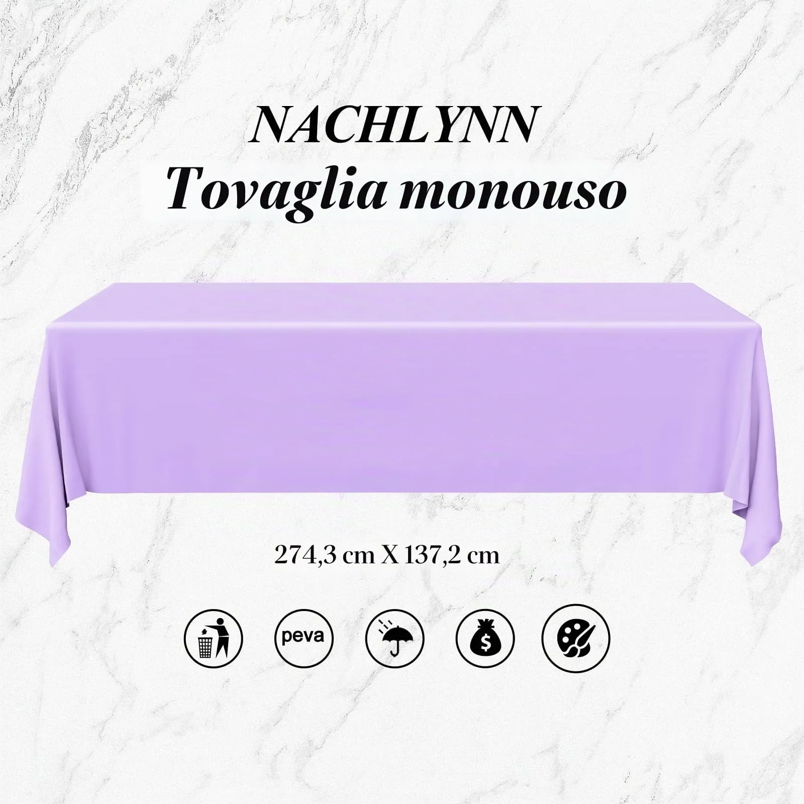 NACHLYNN Confezione da 6 tovaglie in plastica usa e getta, 137 x 274 cm, color lavanda, rettangolari, per feste, fidanzamenti, matrimoni, battesimi, compleanni, decorazioni - immagine 2