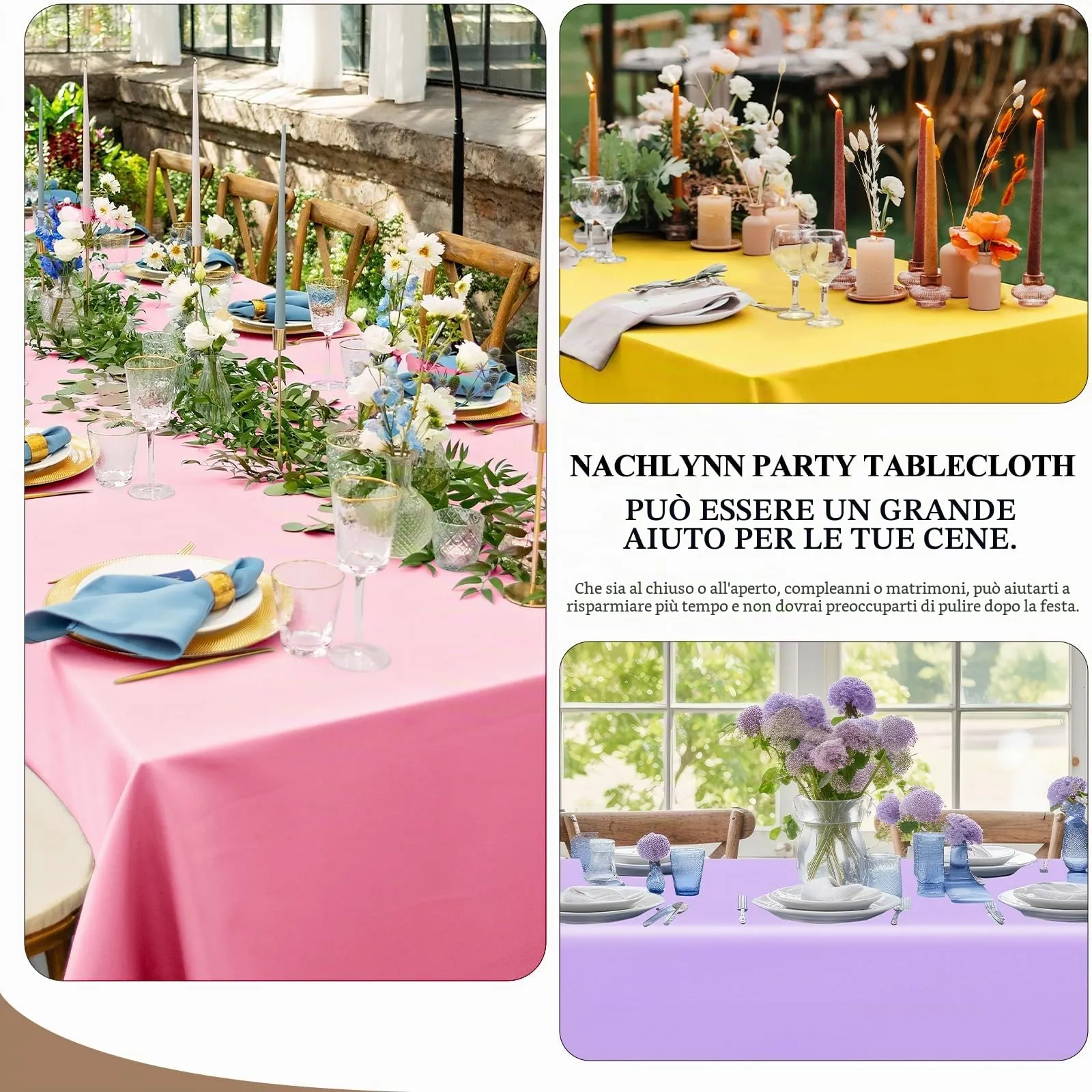 NACHLYNN Confezione da 6 tovaglie in plastica usa e getta, 137 x 274 cm, color lavanda, rettangolari, per feste, fidanzamenti, matrimoni, battesimi, compleanni, decorazioni - immagine 5