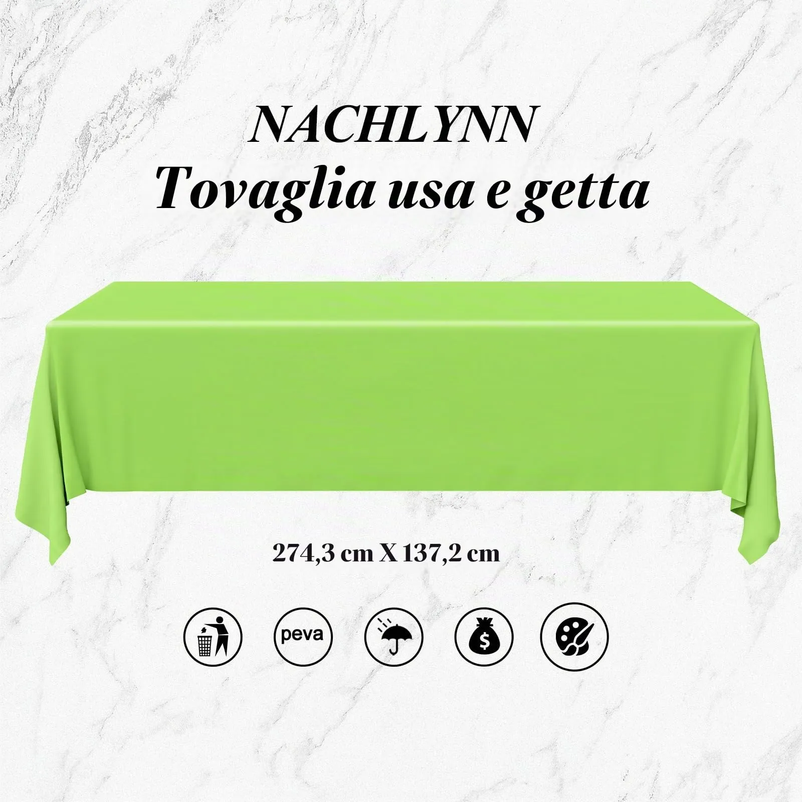 NACHLYNN Confezione da 6 tovaglie in plastica usa e getta, 137 x 274 cm, colore verde salvia, rettangolari, per feste, fidanzamenti, matrimoni, battesimi, compleanni, decorazioni - immagine 2