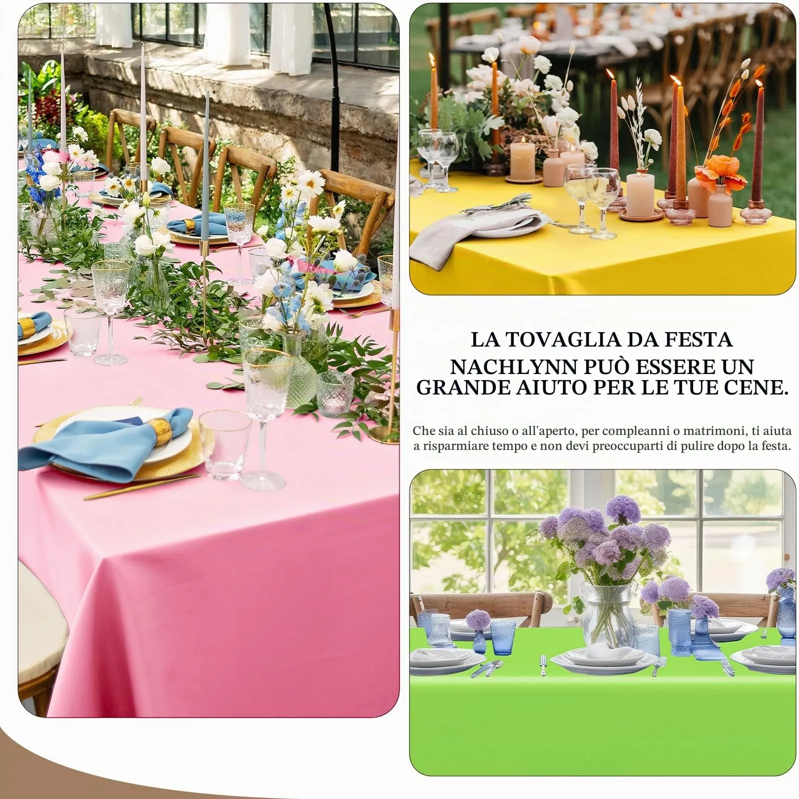 NACHLYNN Confezione da 6 tovaglie in plastica usa e getta, 137 x 274 cm, colore verde salvia, rettangolari, per feste, fidanzamenti, matrimoni, battesimi, compleanni, decorazioni - immagine 5