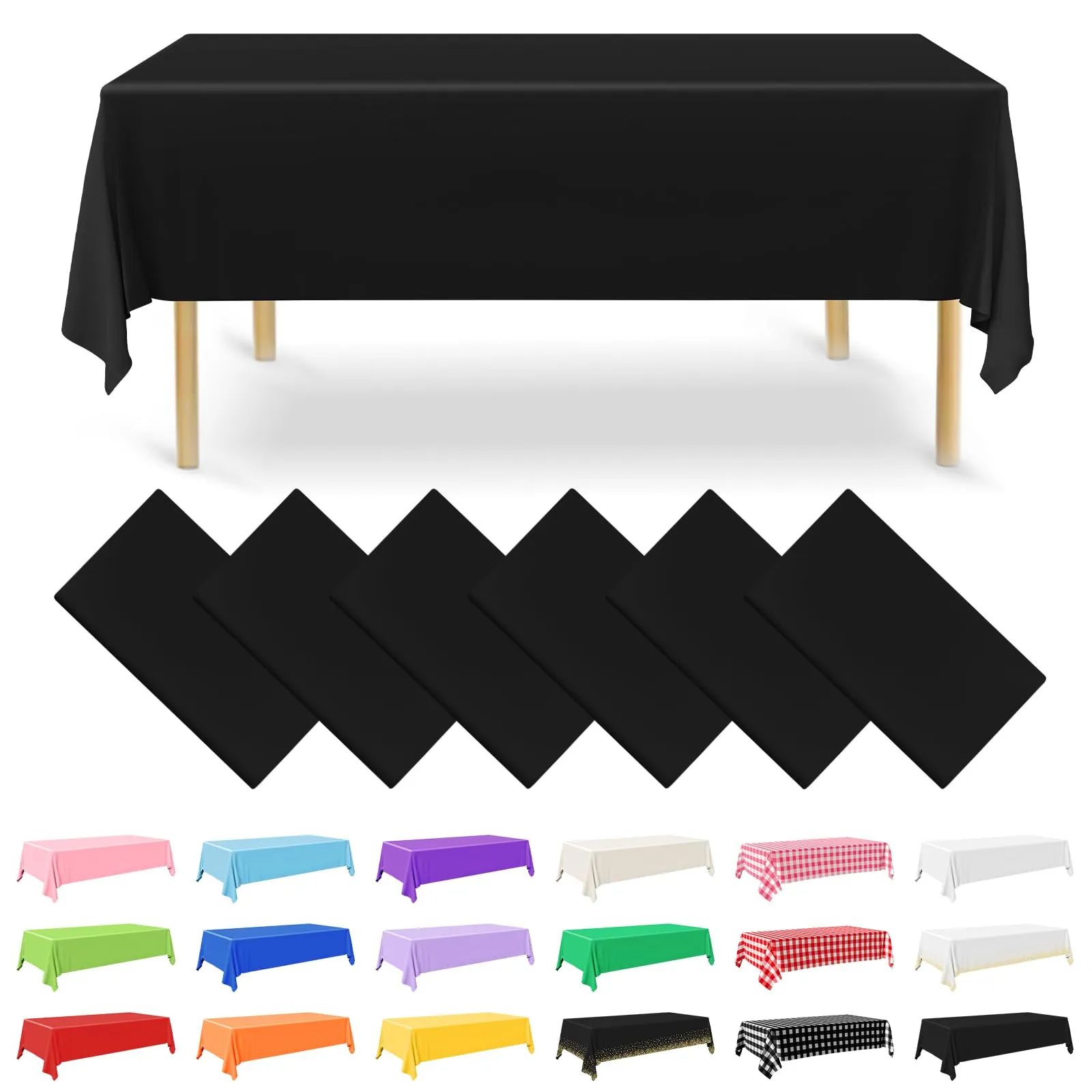 NACHLYNN Confezione da 6 tovaglie in plastica usa e getta, 137 x 274 cm, colore nero, rettangolari, per feste, fidanzamenti, matrimoni, battesimi, compleanni, decorazioni - immagine 1