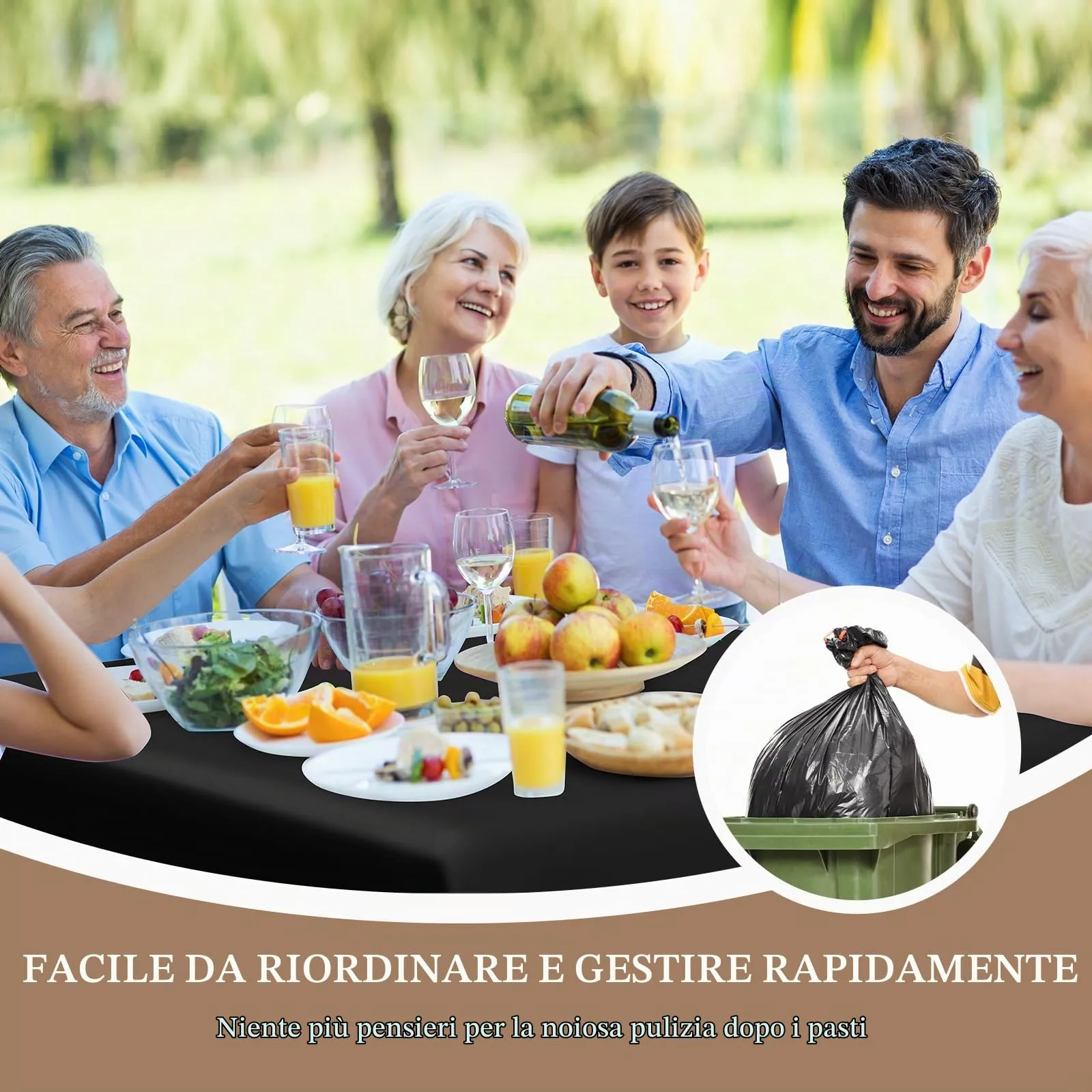 NACHLYNN Confezione da 6 tovaglie in plastica usa e getta, 137 x 274 cm, colore nero, rettangolari, per feste, fidanzamenti, matrimoni, battesimi, compleanni, decorazioni - immagine 4