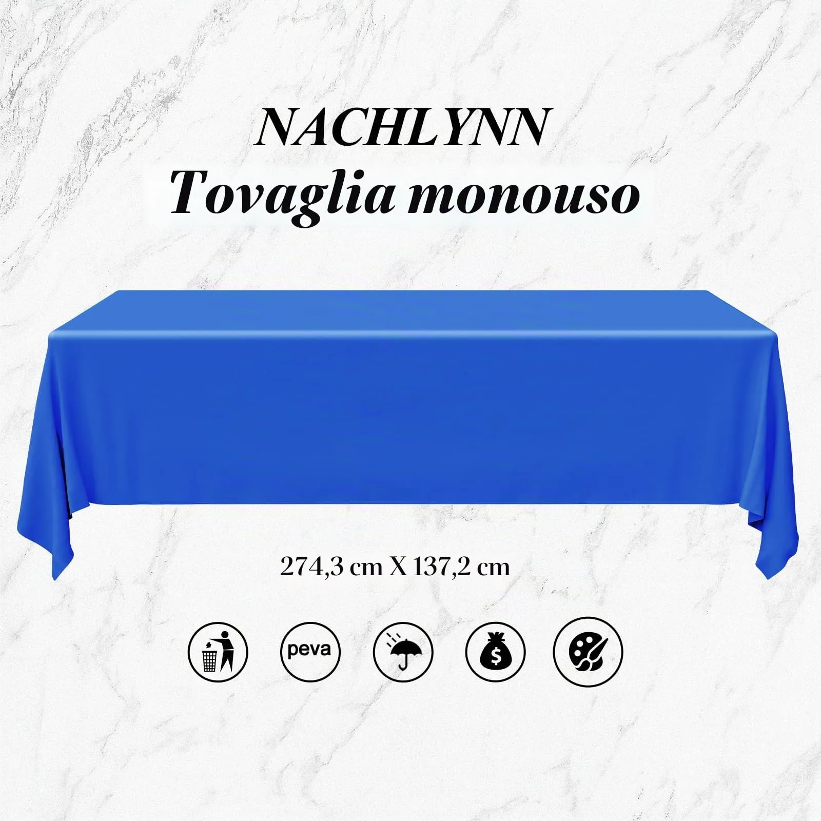 NACHLYNN Confezione da 6 tovaglie in plastica usa e getta, 137 x 274 cm, colore blu scuro, rettangolari, per feste, fidanzamenti, matrimoni, battesimi, compleanni, decorazioni - immagine 2