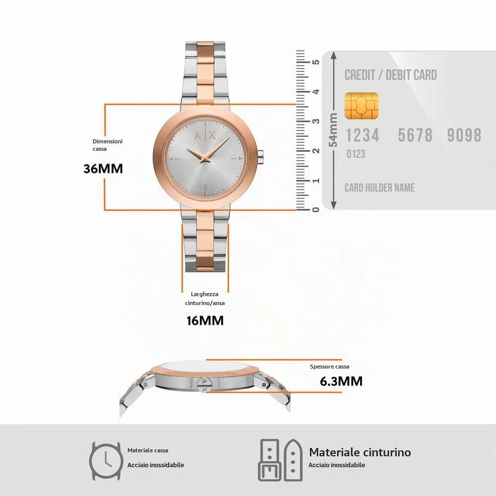 Armani Exchange Orologio da donna, Movimento al quarzo a due lancette e cassa da 36 mm con cinturino in acciaio o pelle - immagine 6