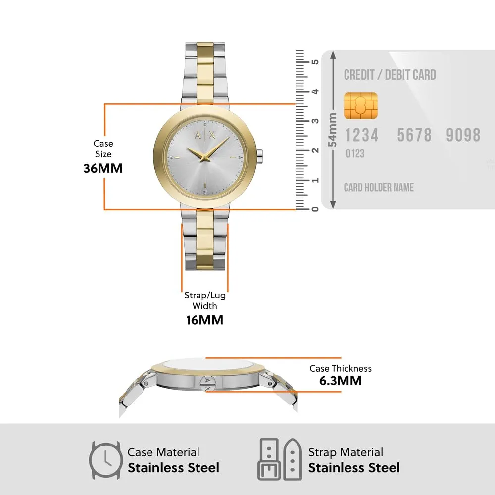 Armani Exchange Orologio da donna, Movimento al quarzo a due lancette e cassa da 36 mm con cinturino in acciaio o pelle - immagine 6