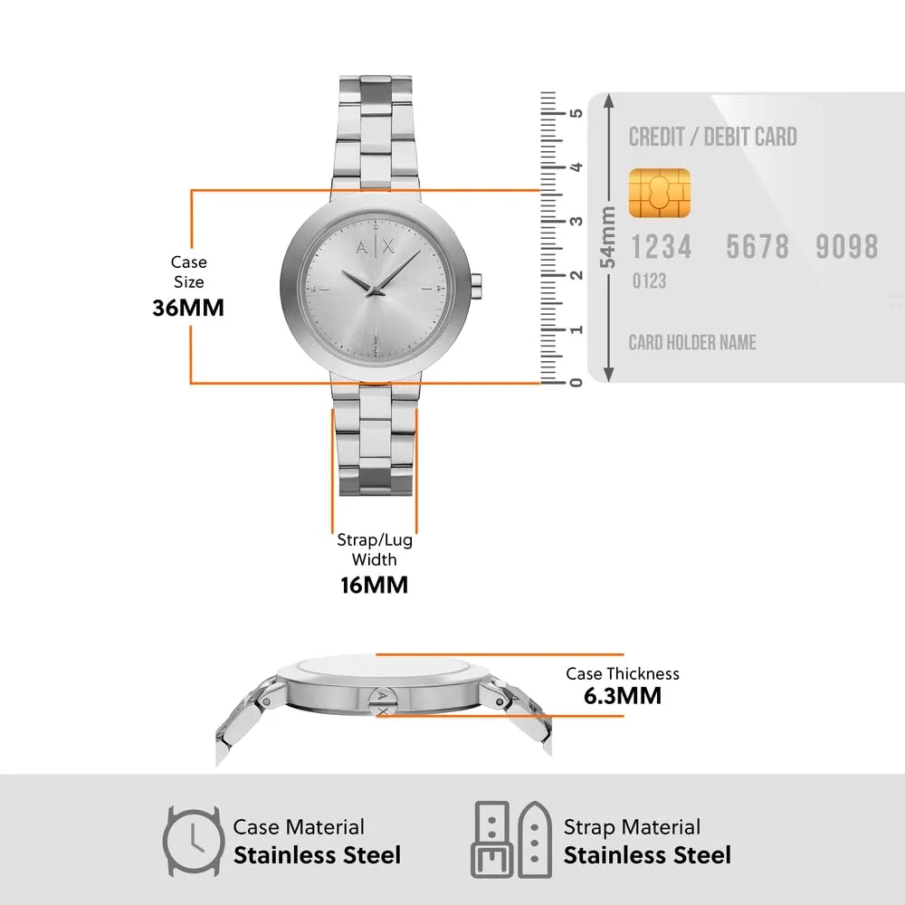 Armani Exchange Orologio da donna, Movimento al quarzo a due lancette e cassa da 36 mm con cinturino in acciaio o pelle - immagine 6