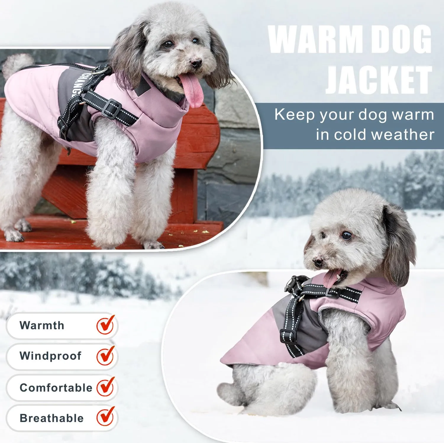 Oslueidy Giubbotti invernali per cani,Cappotti caldi per cani Vestiti per cani Abbigliamento per cani Gilet impermeabile per cuccioli con pettorina per cani di piccola taglia media - immagine 4