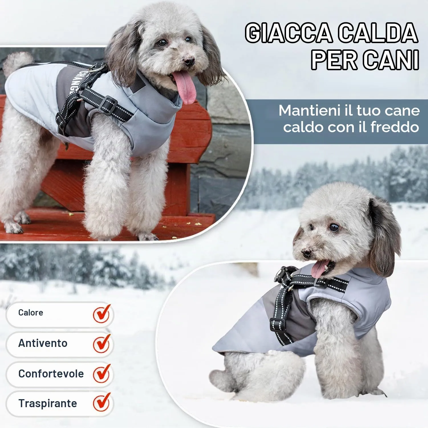 Oslueidy Giubbotti invernali per cani,Cappotti caldi per cani Vestiti per cani Abbigliamento per cani Gilet impermeabile per cuccioli con pettorina per cani di piccola taglia media - immagine 3