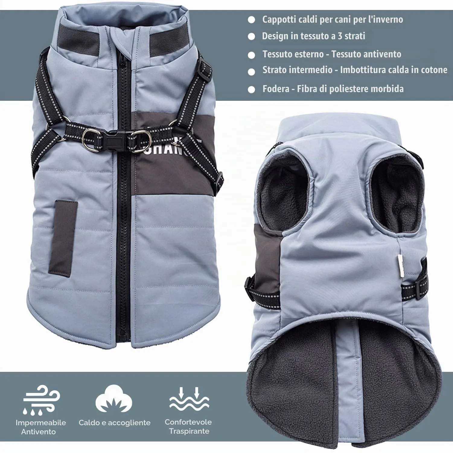 Oslueidy Giubbotti invernali per cani,Cappotti caldi per cani Vestiti per cani Abbigliamento per cani Gilet impermeabile per cuccioli con pettorina per cani di piccola taglia media - immagine 5