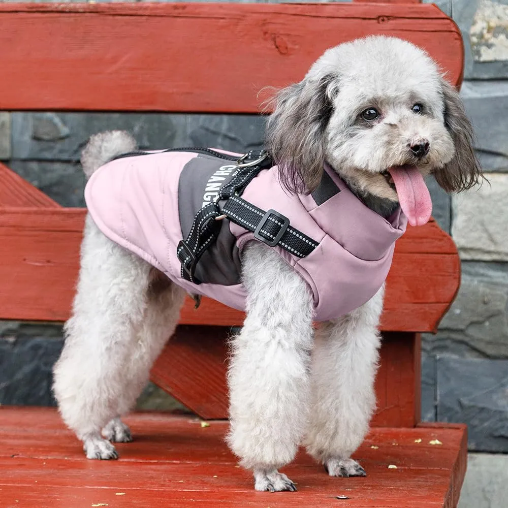 Oslueidy Giubbotti invernali per cani,Cappotti caldi per cani Vestiti per cani Abbigliamento per cani Gilet impermeabile per cuccioli con pettorina per cani di piccola taglia media - immagine 6