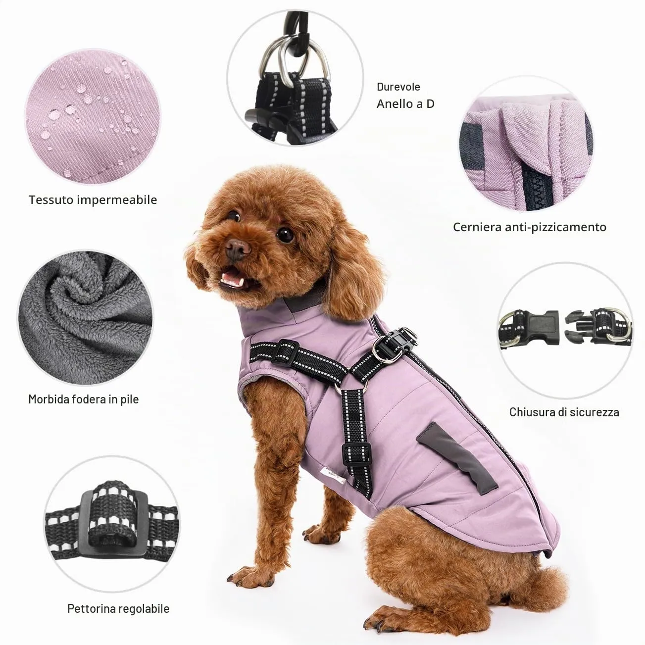 Oslueidy Giubbotti invernali per cani,Cappotti caldi per cani Vestiti per cani Abbigliamento per cani Gilet impermeabile per cuccioli con pettorina per cani di piccola taglia media - immagine 7